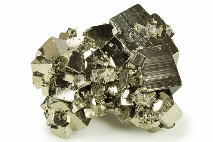 Gleaming Striated Cubic Pyrite Cluster - Peru #337374